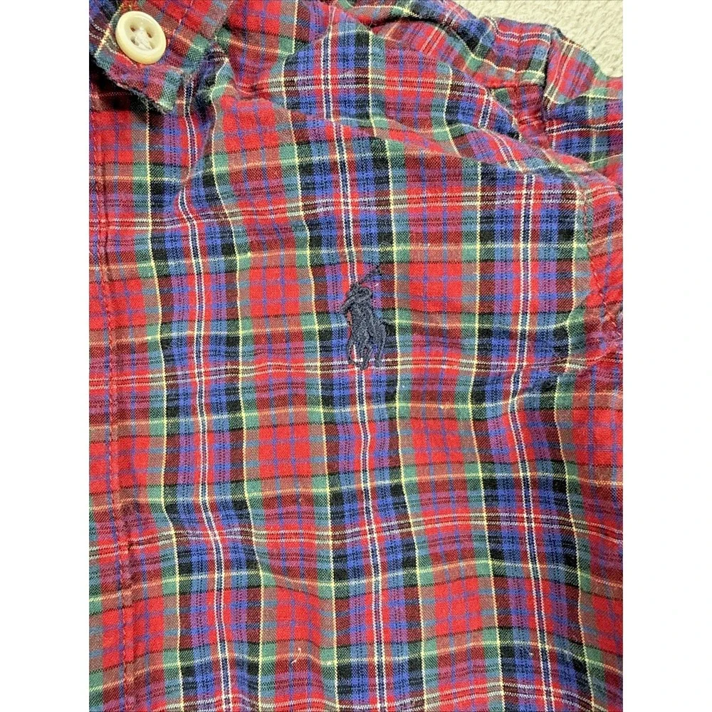 Ralph‎ Lauren Infant Button-Down Long Sleeve Plaid Bodysuit Red/Blue Size S 3-6M